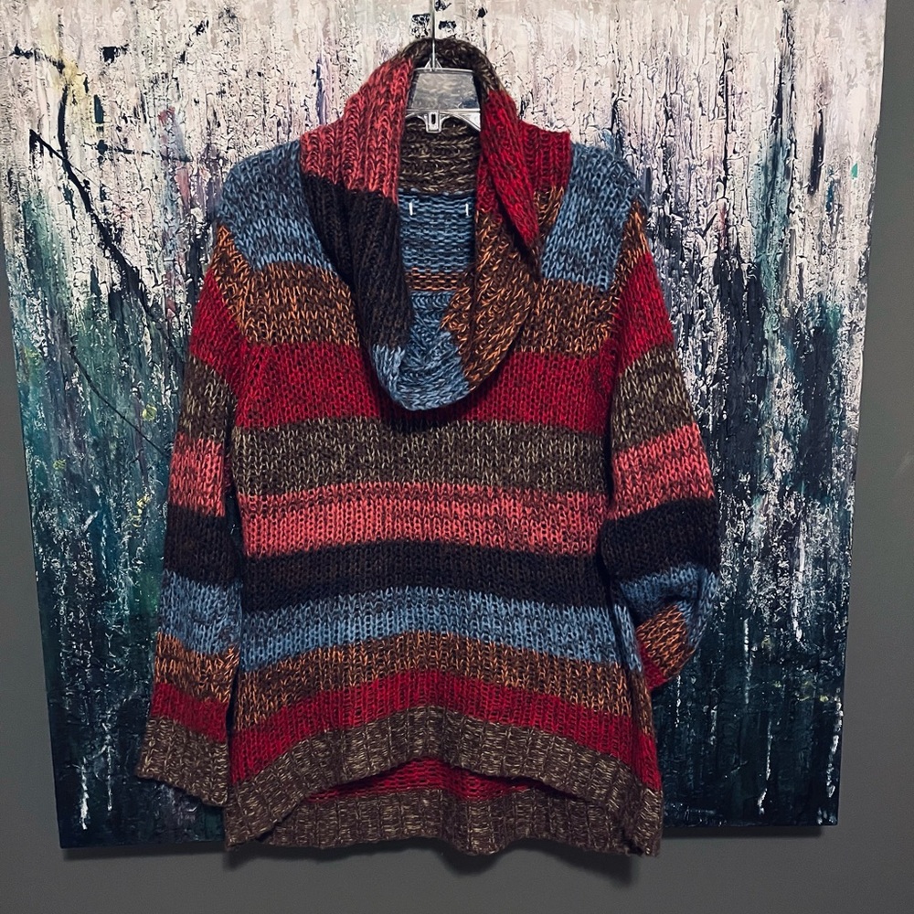 Multicolor Striped Cowl Neck Sweater - Picture 2 of 5